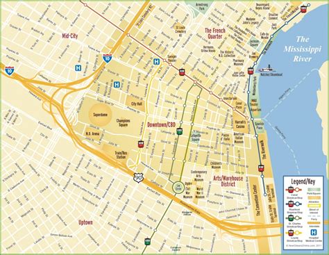 New Orleans Cbd And Downtown Map New Orleans Street Map Printable