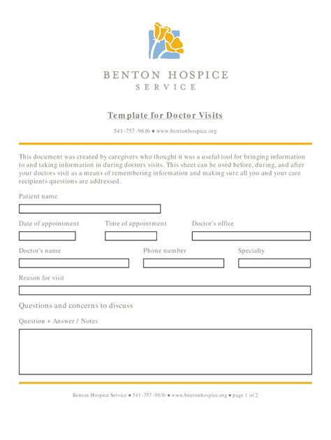 Printable Doctor Visit Form Template