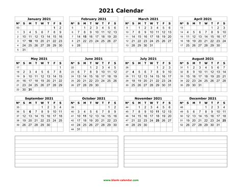 Yearly Calendar 2021 Free Download And Print