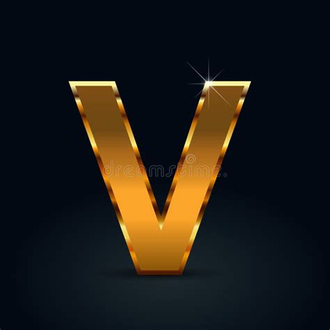 Dark Gold Vector Letter V Uppercase Isolated On Black Background Stock