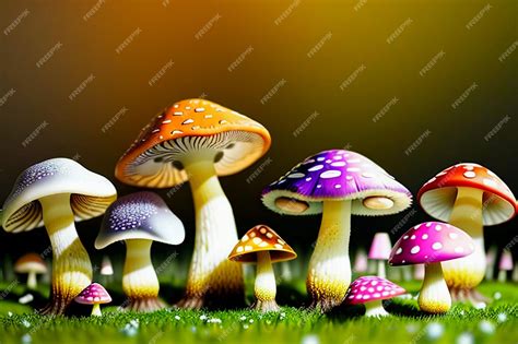 Premium Ai Image Colorful Poisonous Mushrooms Wallpaper Background Hd