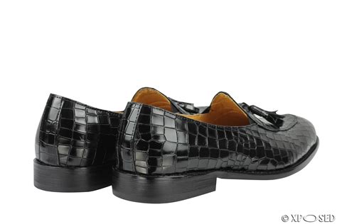 Mens Snakeskin Print Shiny Real Leather Tassel Loafers Slip Shoes Black Brown Ebay