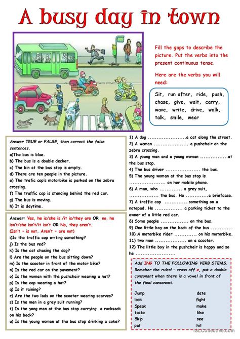 A Busy Day In Town Pictur English Esl Worksheets Pdf And Doc