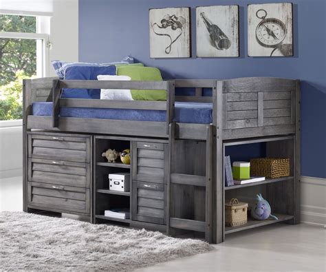 Louver Low Loft Bed With Storage Antique Grey Finish From Donco Trading