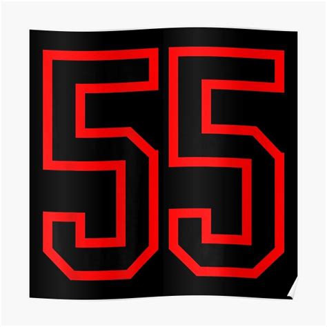 Jersey Number 55 Red Black Sports Birthday Lucky Number 55 Poster