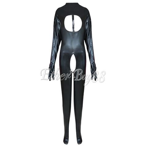 women s lingerie catsuit crotchless shiny pvc leather bodysuit clubwear costume ebay