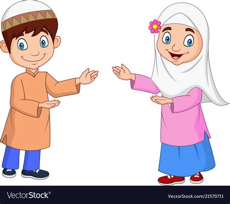 Happy Muslim Kids Cartoon Royalty Free Vector Image