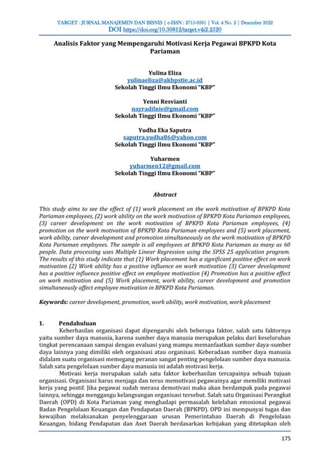 PDF Analisis Faktor Yang Mempengaruhi Motivasi Kerja Pegawai BPKPD