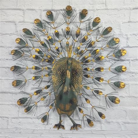 vintage peacock wall art large 28 inch retro metal sculpture etsy in 2021 peacock wall art