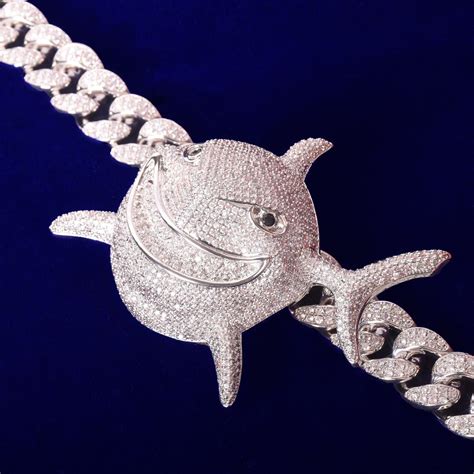 Silver Gold 6ix9ine Iced Large Shark Pendant With Cuban Chain Etsy