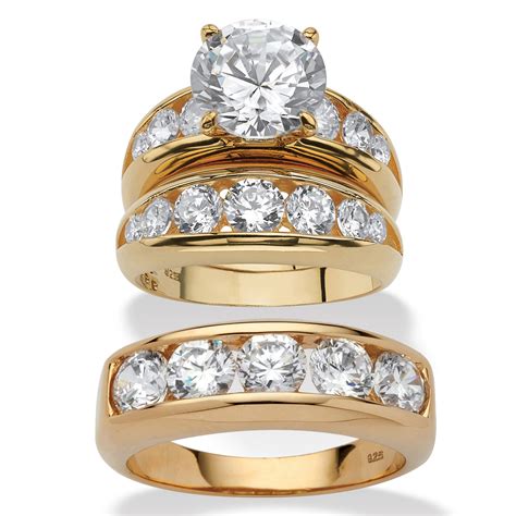 Round Cubic Zirconia 3 Piece His And Hers Trio Wedding Ring Set 859