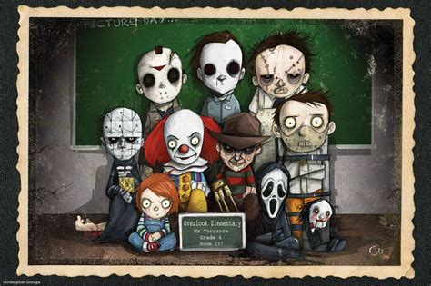 Horror Movies All The Characters As Cartoon Evil Creepy Clown Jason