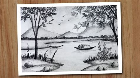 How To Draw Scenery Of Nature With Pencil Pencil Drawing For Beginners