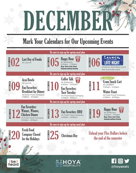 December Events Calendar Hoya Hospitality