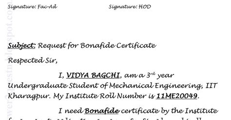 A bonafide certificate letter is written along with the certificate application. Questions - Answers: Sample Application for Bonafide ...