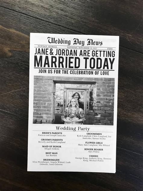 Printed Wedding Newspaper Program Or Invitation Fully Etsy Wedding