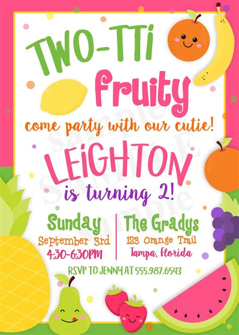 Two Tti Fruity Birthday Invitation Tutti Frutti Second Etsy