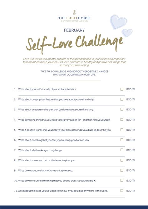 Worksheet Take The Self Love Challenge The Lighthouse Arabia