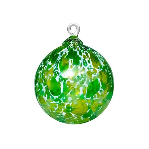 hand blown glass ornament green white powder suncatcher witches ball jones handmade in seattle
