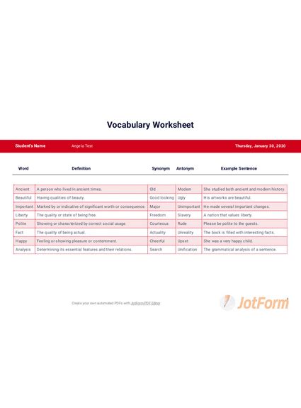 Vocabulary Matrix Worksheet 1 Photo Brahe1