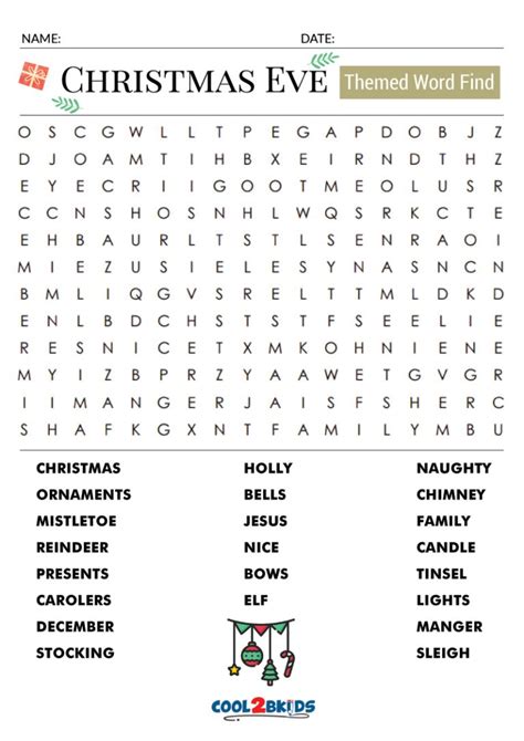 Printable Christmas Word Search Cool2bkids