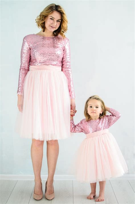 Pink Mommy And Me Dresses Sequin Matching Dress Outfits Mother Etsy