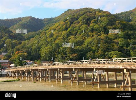 Japan Kyoto Arashiyama Togetsu Kyo Bridge Katsura River Stock Photo