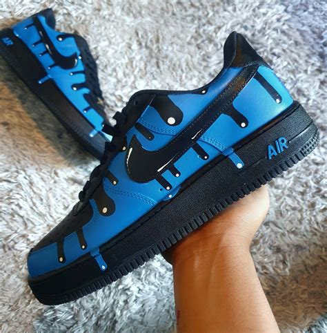 Nike Air Force 1 Custom Blue Drip Dripping Custom Custom Etsy Hong Kong