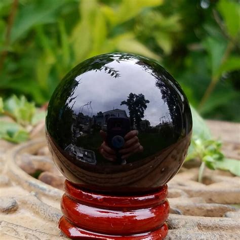 Black Glass Crystal Ball Wood Stand 40mm Divination Gazing Etsy