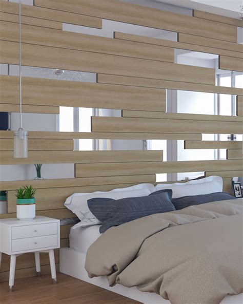 Modern Contemporary Master Bedroom With Wood And Mirror Accent Wall