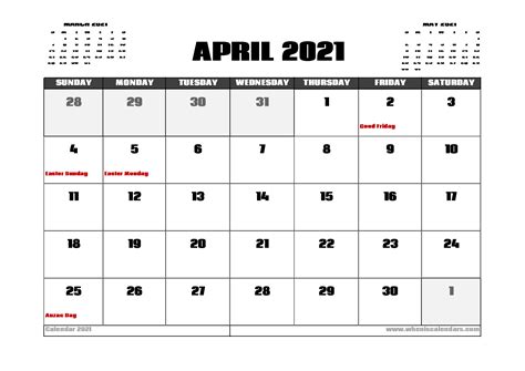 April 2021 Calendar Australia With Holidays