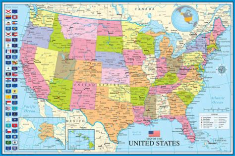 Map Of Usa United States Of America 24x36 Wall Poster With All 50 State