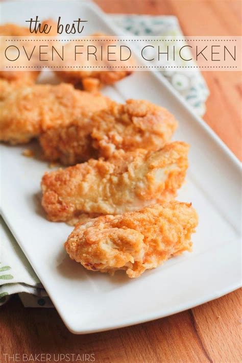 Fried Chicken On A White Plate With The Words Oven Fried Chicken