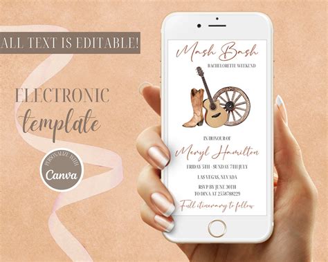 Nashville Bachelorette Party Electronic Invitation Template Editable