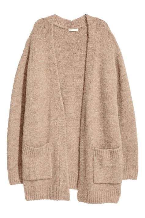 Beige Cardigan In A Soft Chunky Knit Containing Some Wool With Low