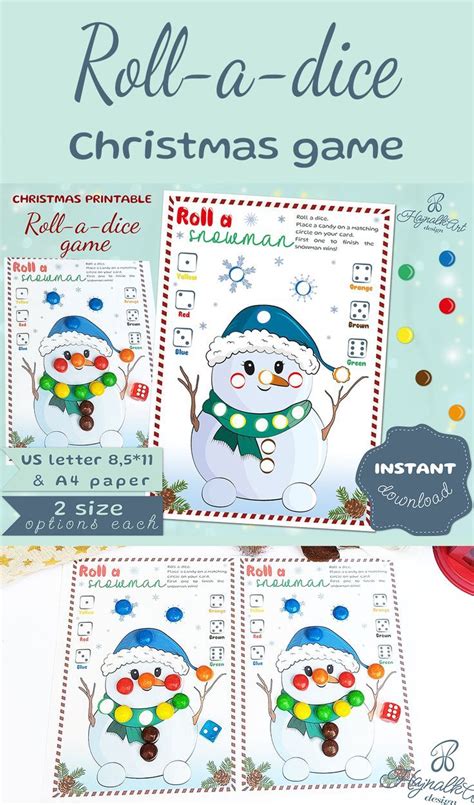 Roll A Snowman Printable Christmas Game With Candy Roll A Etsy In