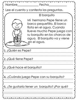 Short Reading Comprehension Passages In Spanish April By Mrs G Dual EEB