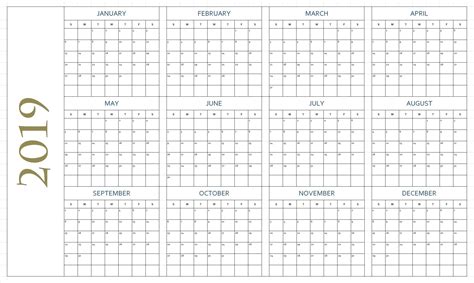 Printable Pdf Yearly Calendar 2019 Draw Herpity