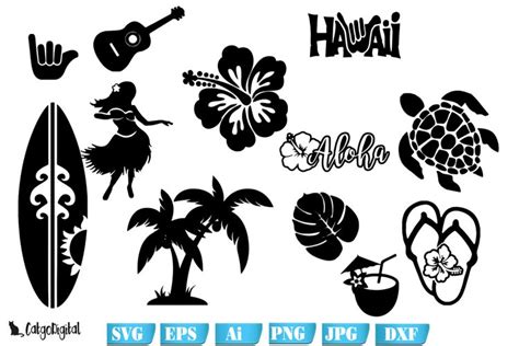 Hawaiian Clipart Aloha Silhouettes SVG PNG EPS AI DXF