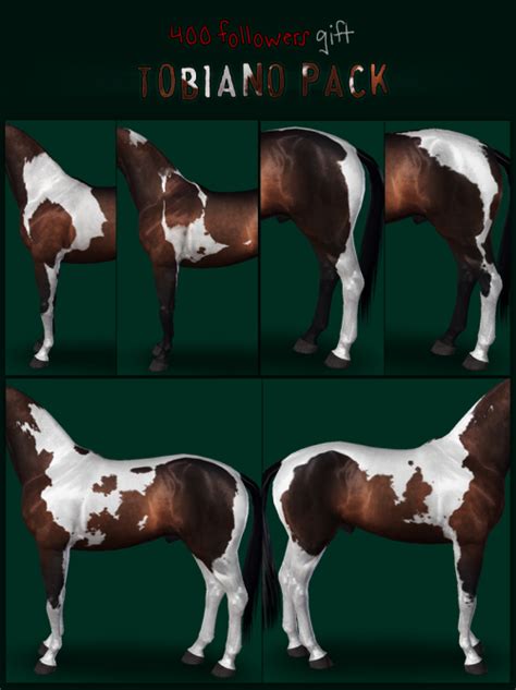 Four Different Images Of A Horse With White And Brown Spots On Its Body