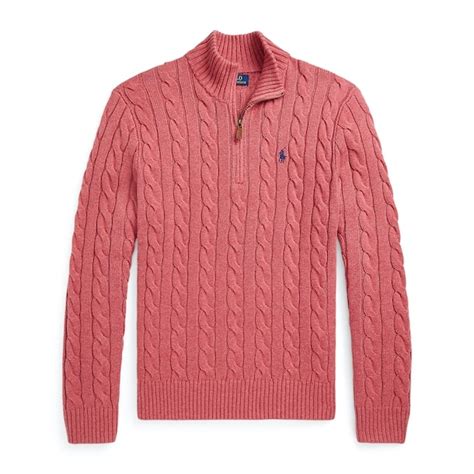 Buy Polo Ralph Lauren Men Pink Cable Knit Cotton Quarter Zip Sweater