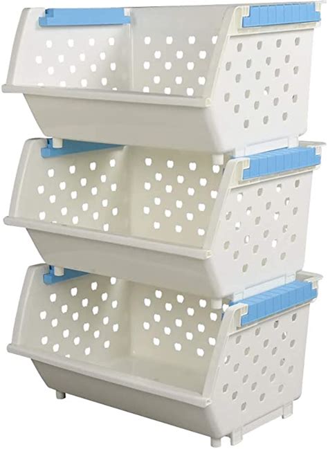 fosly 3 tier large plastic stacking storage basket bin white uk kitchen and home