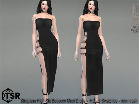 The Sims Resource Strapless High Slit Bodycon Maxi Dress