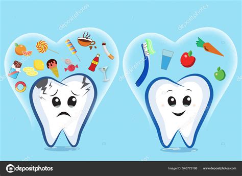 Healthy Unhealthy Teeth Different Products Turquoise Background