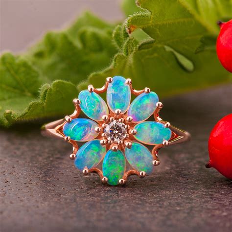 Vintage Opal Ring Opal Flower Ring Etsy