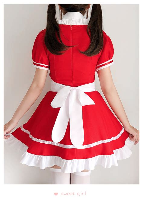 Red Maid Outfit Sweet Lolita Dress Cosplay Maid Costume Short Sleeve