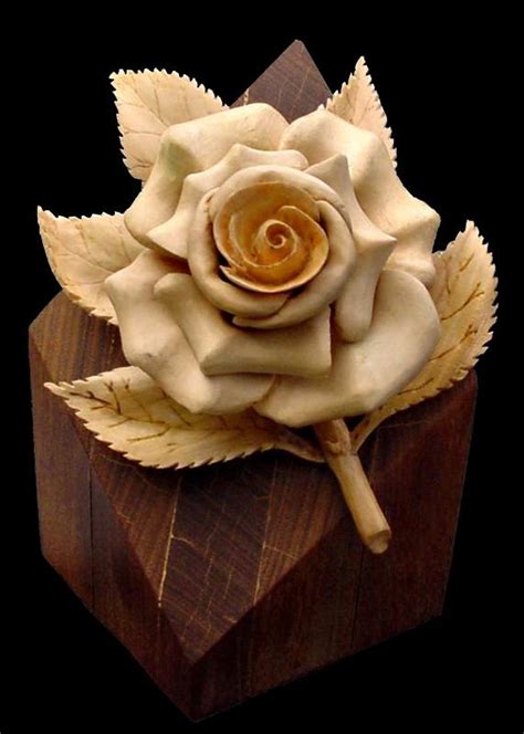 Handcarved Basswood Rose On Ipe Base Wood Carving Art Wood Carving