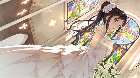 Bride Anime Character Holding Flower Bouquet Hd Wallpaper Wallpaper Flare