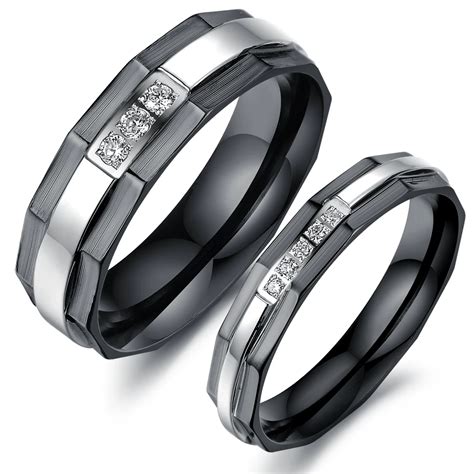 His And Hers Promise Ring Sets Fashion Black Wedding Rings For Men And
