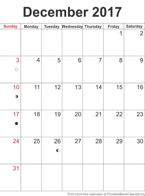 Calendar Template December 2017 Printable Blank